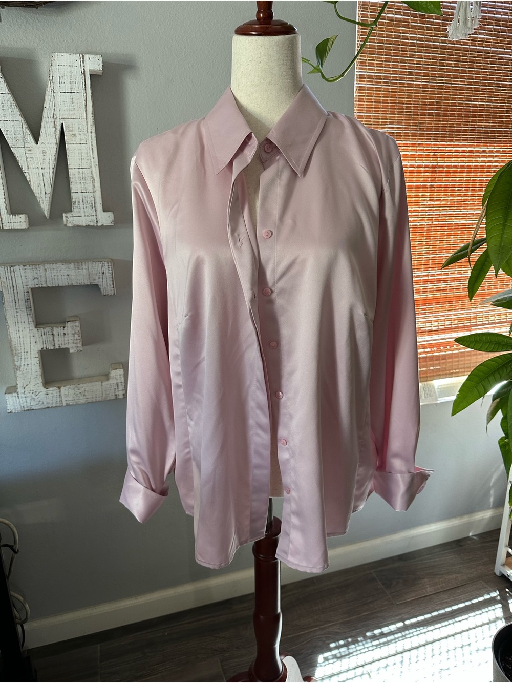 Classic Women’s Light Pink Satin Button-Up Shirt